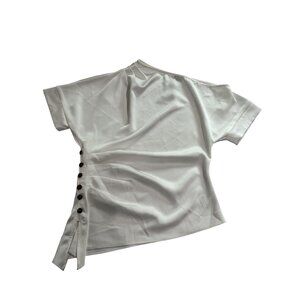 Chic White Short Sleeve Top with Button Detail